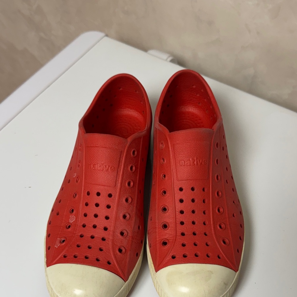 Native Slip-On Sneakers in Red with Cream Toe Caps